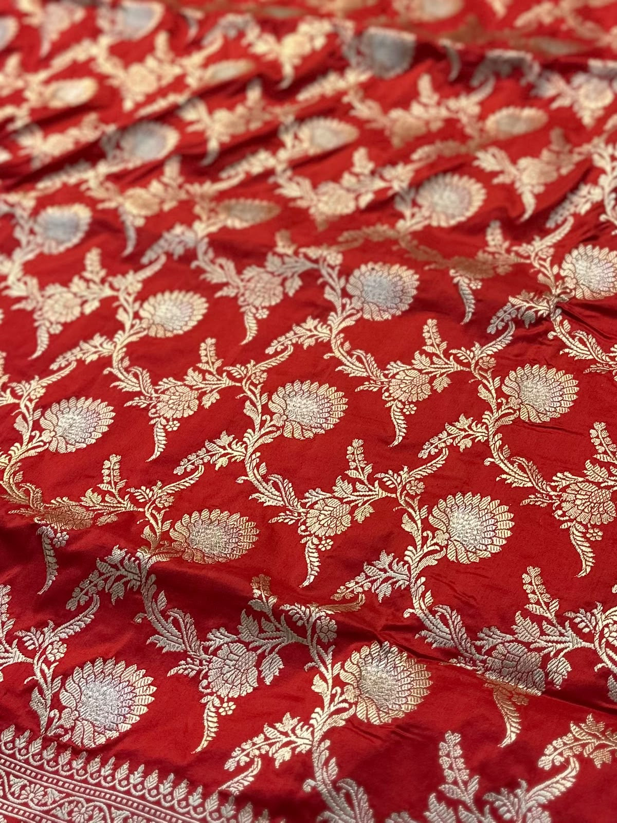 Bridal Handwoven Pure Katan Kadua Weaved Banarasi Jaal Pattern Saree