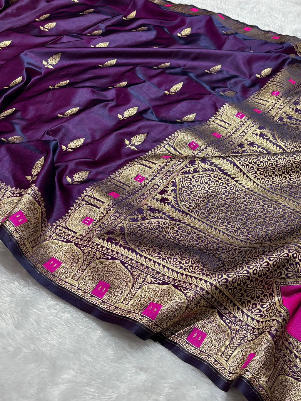 Mashru Banarasi Silk Saree in Buta with Meena Border