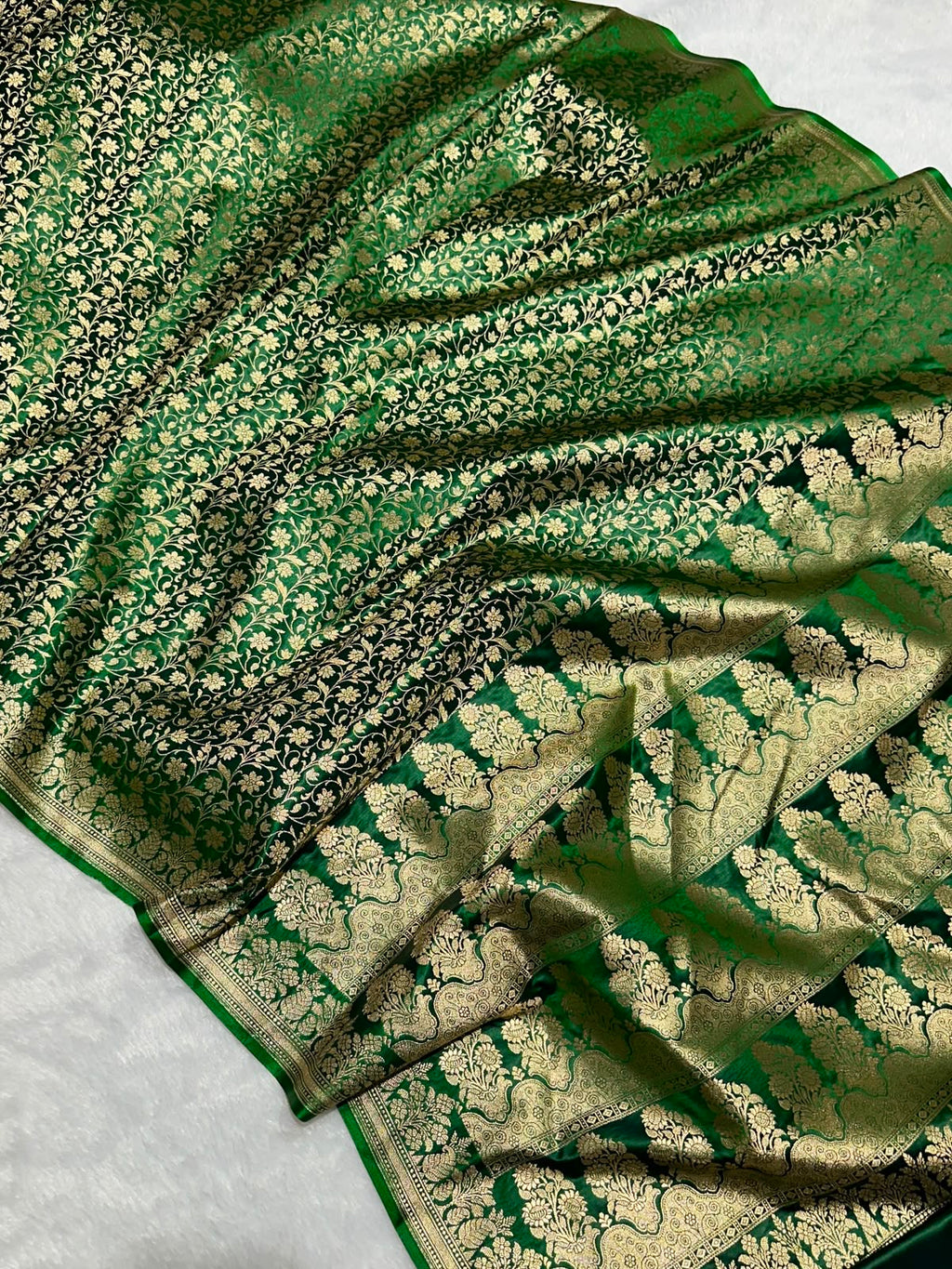 Mashru Banarasi Silk Saree in Green Floral Brocade