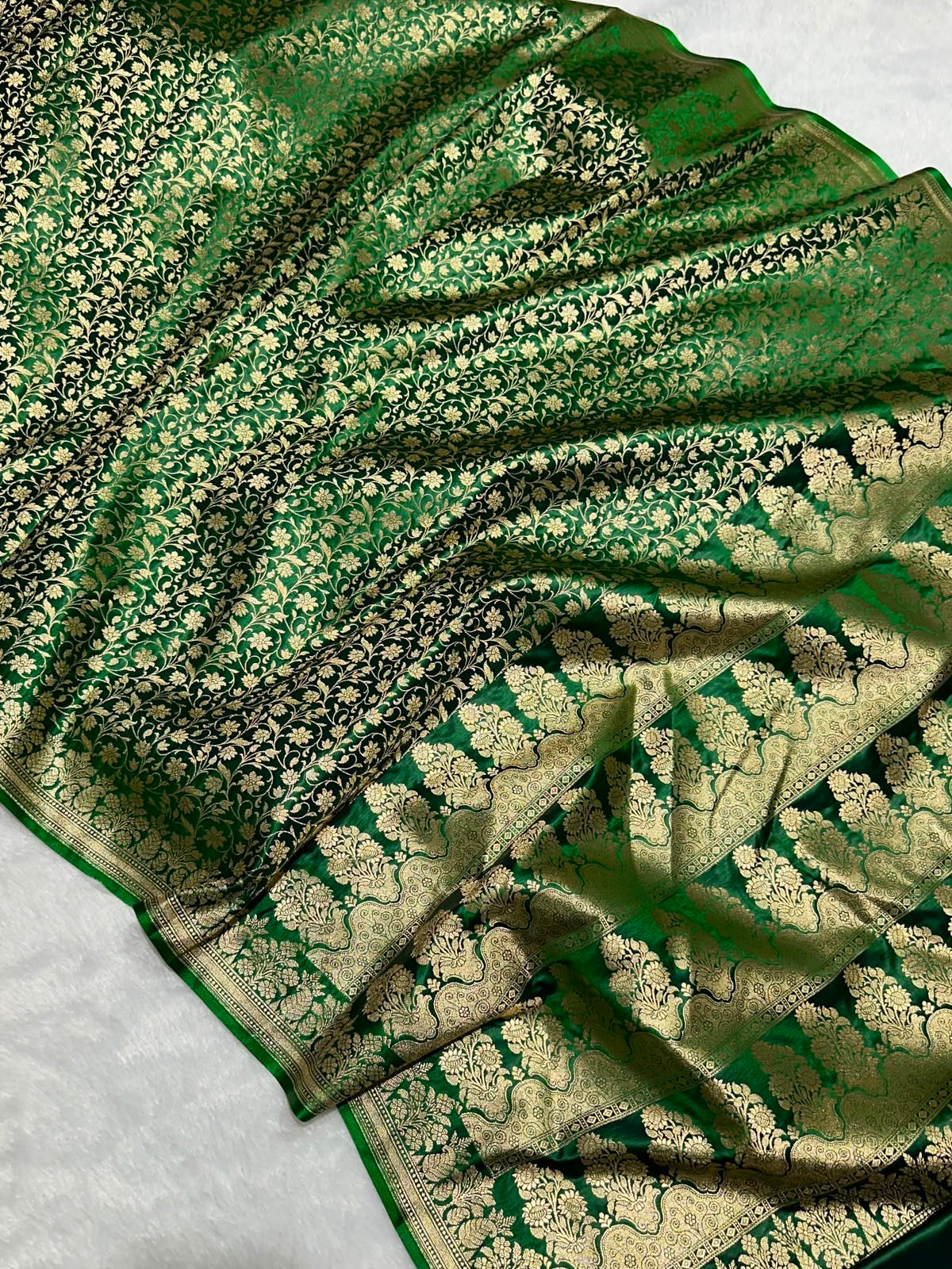 Mashru Banarasi Silk Saree in Green Floral Brocade