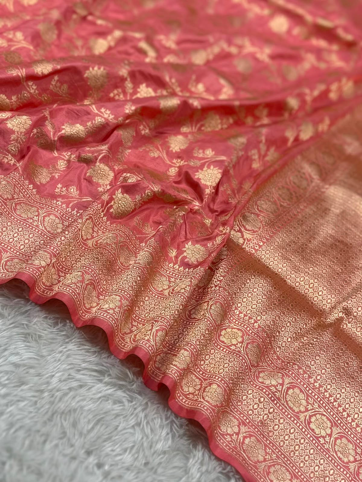 Pure Katan Silk Banarasi Saree in Peach Pink