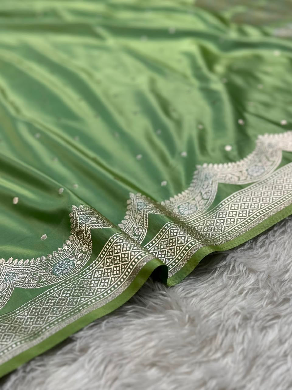 Sage Green Mashru Silk Banarasi Saree