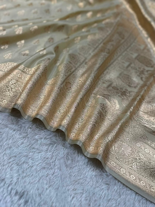 Beige Color Satin Silk Banarasi Saree
