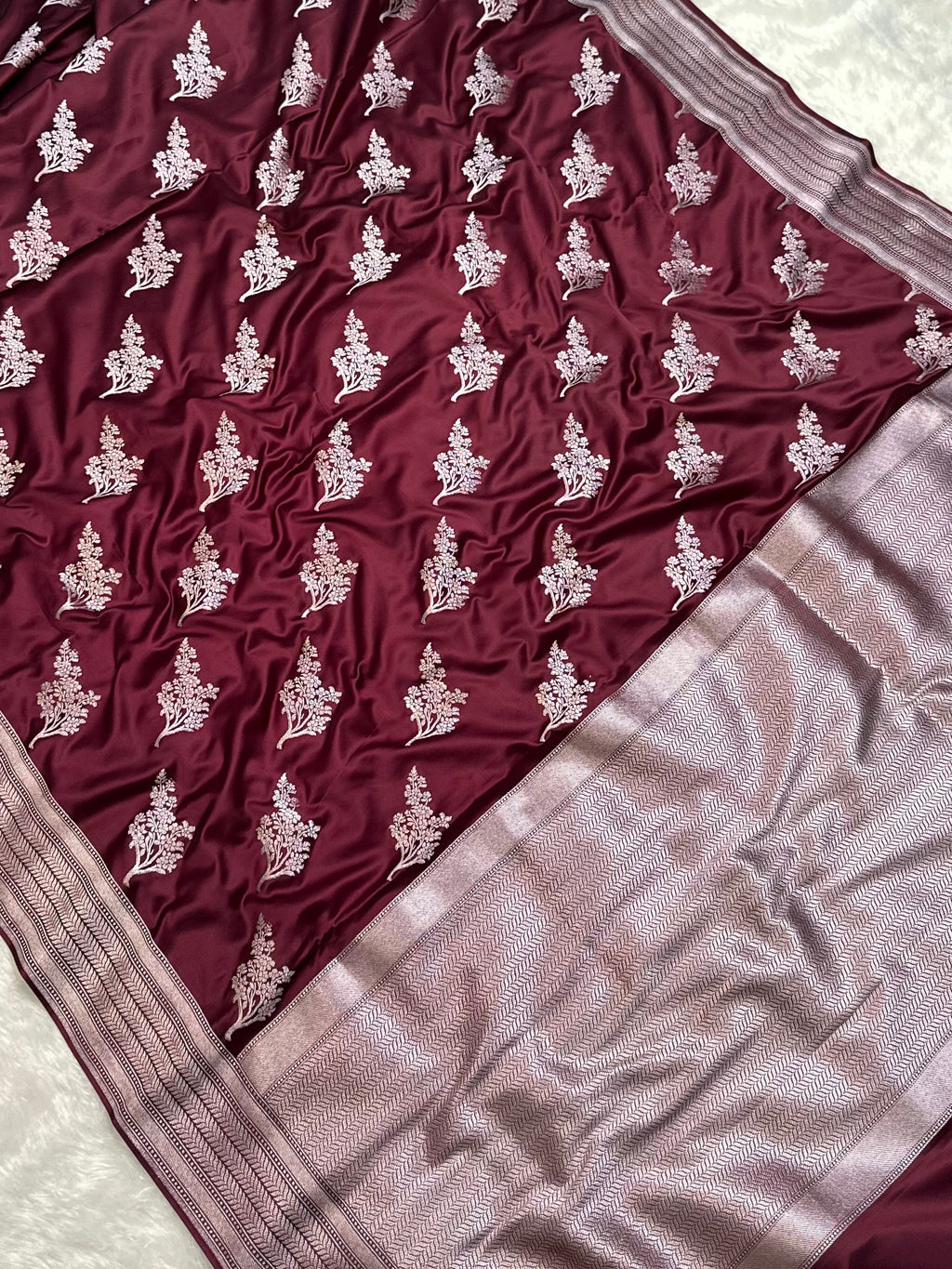 Maroon Buta Mashru Silk Banarasi Saree