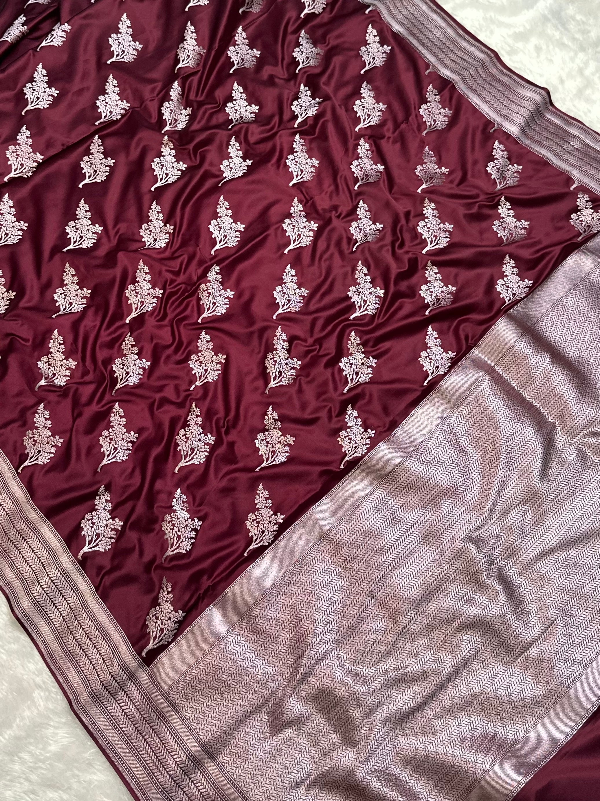 Maroon Buta Mashru Silk Banarasi Saree