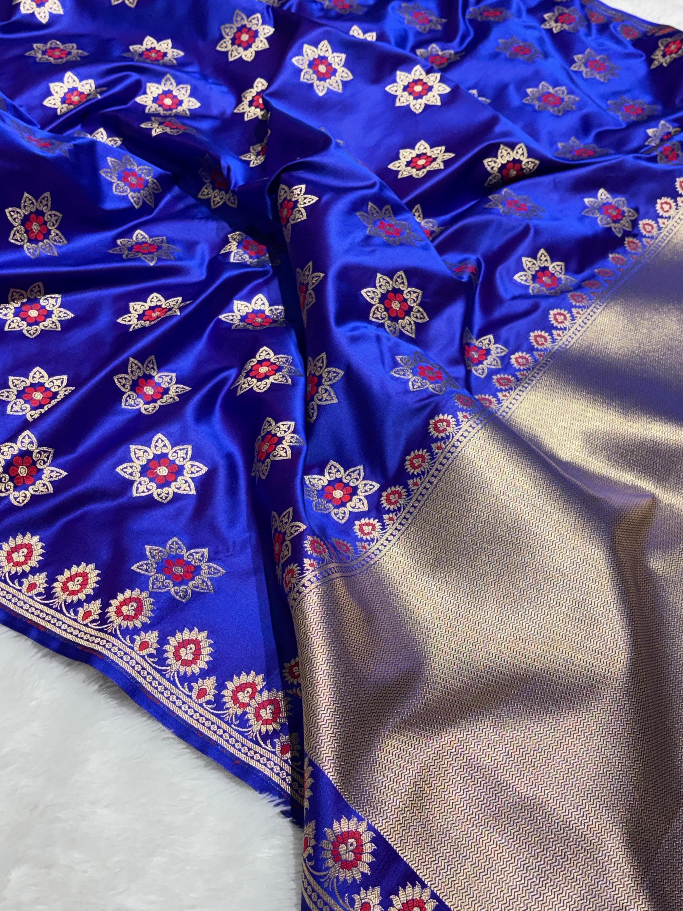 Royal Blue Meena Buta Mashru Silk Banarasi Saree