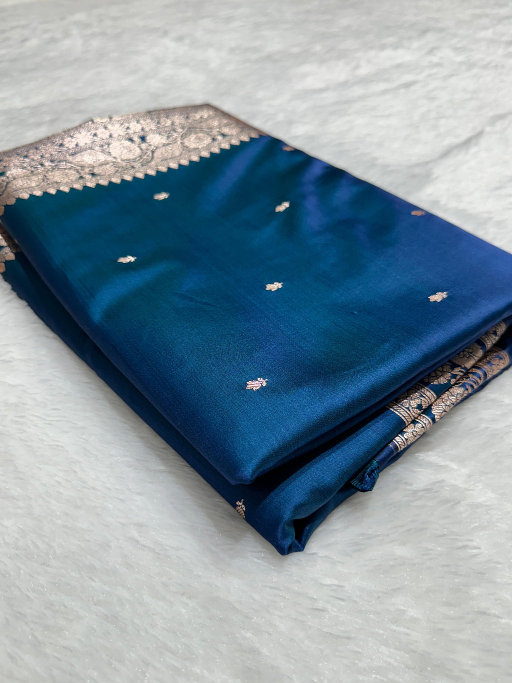 Premium Blue with Gold Buti Mashru Silk Saree with Grand Pallu