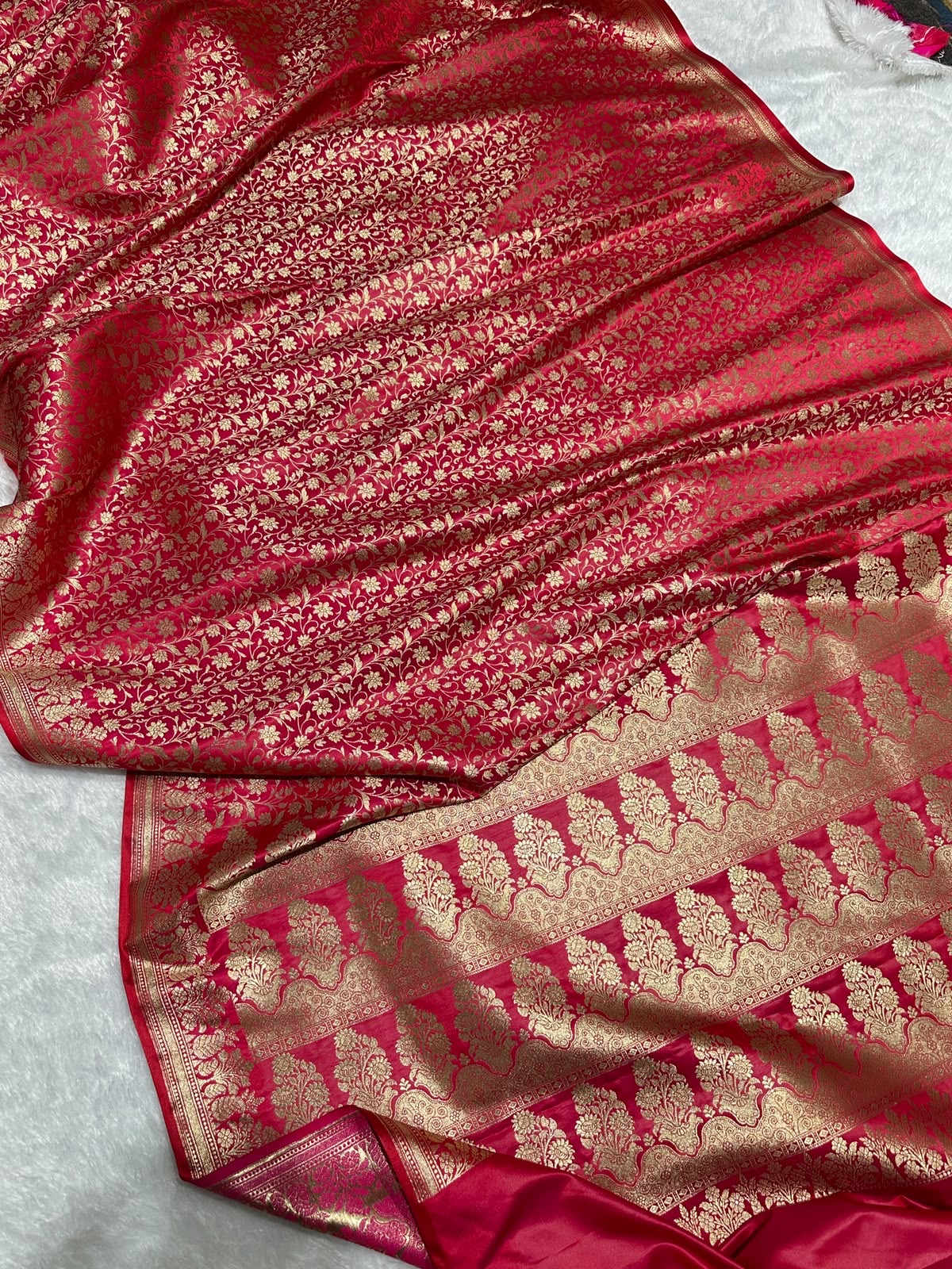 Mashru Banarasi Silk Saree in Red Floral Brocade