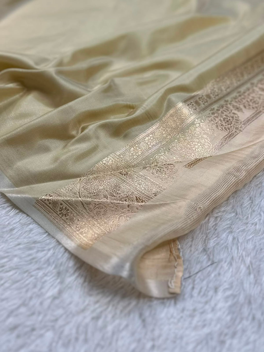 Beige Color Satin Silk Banarasi Saree