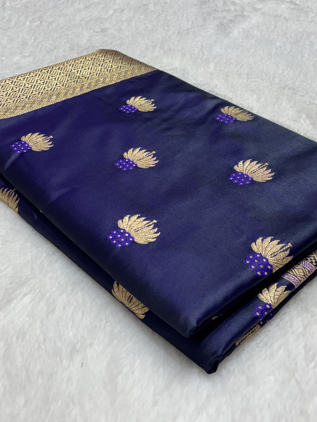Navy Blue Mesmerising Mashru Silk Saree in Meena Buta pattern with gold zari