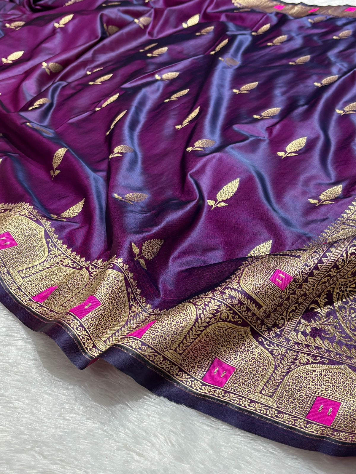 Mashru Banarasi Silk Saree in Buta with Meena Border