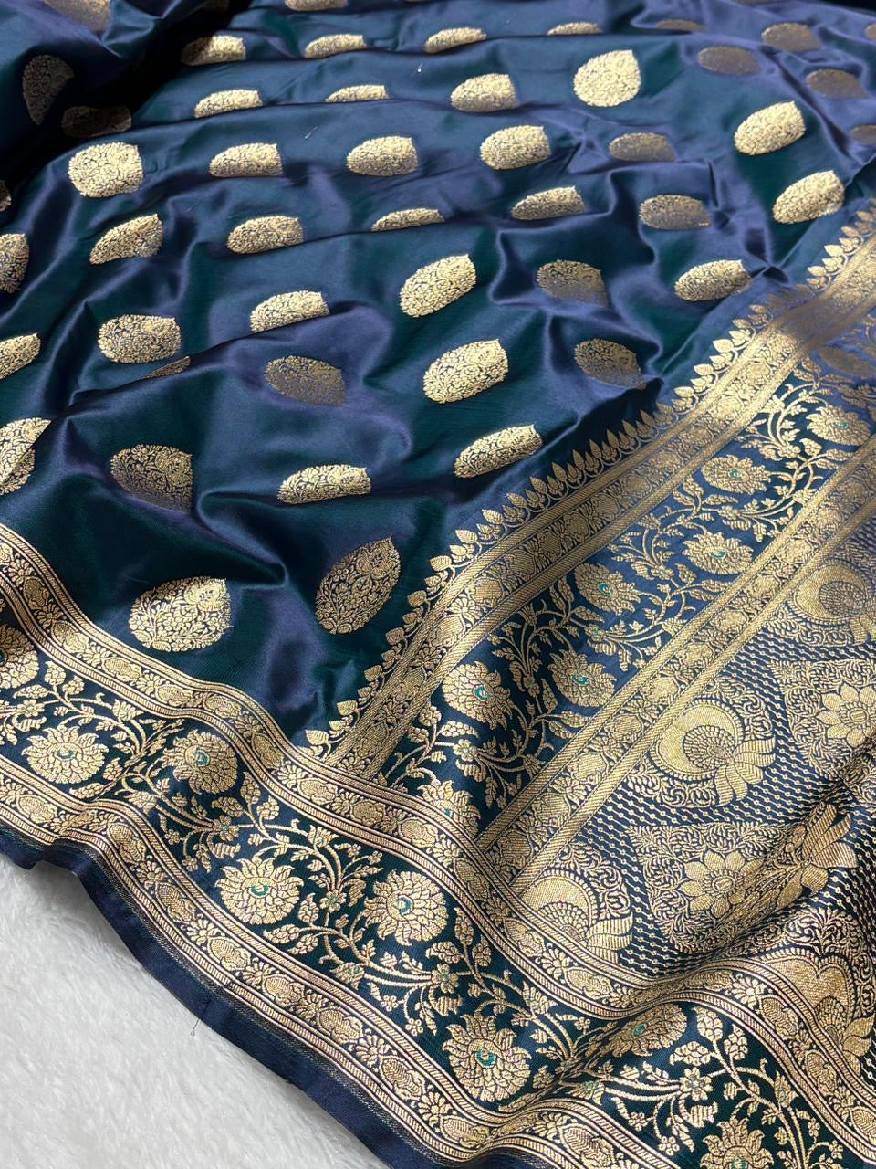 Grand Pallu Teal Blue Mashru Silk Banarasi Saree