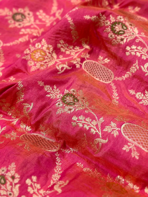 Dual Pink Pure Banarasi Silk Saree – Meenakari Jaal | Authentic Banaras