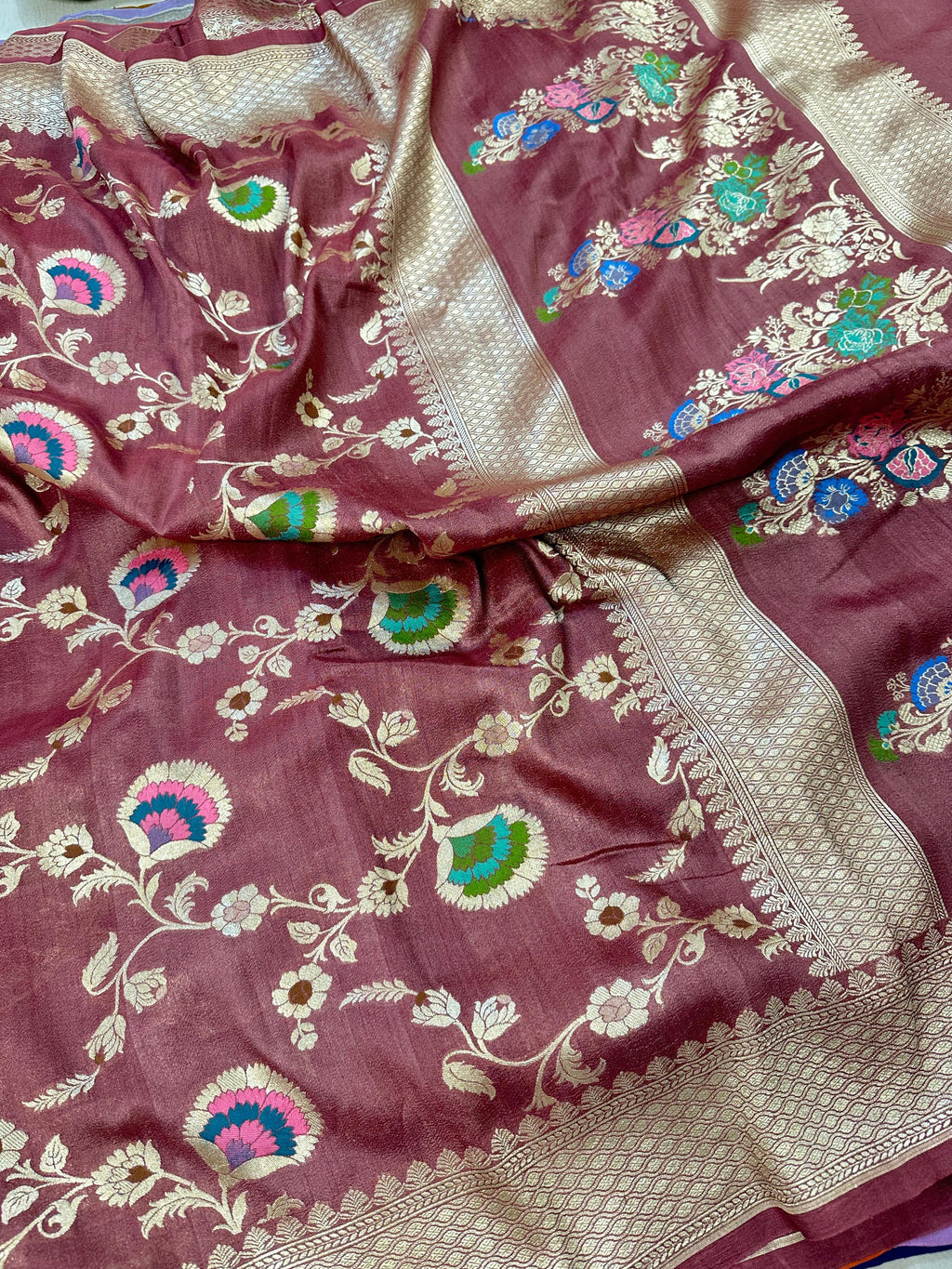 Pure Desi Tussar Baby Pink Meenakari Jangla Pattern