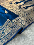 German Blue Booti Satin Silk Saree