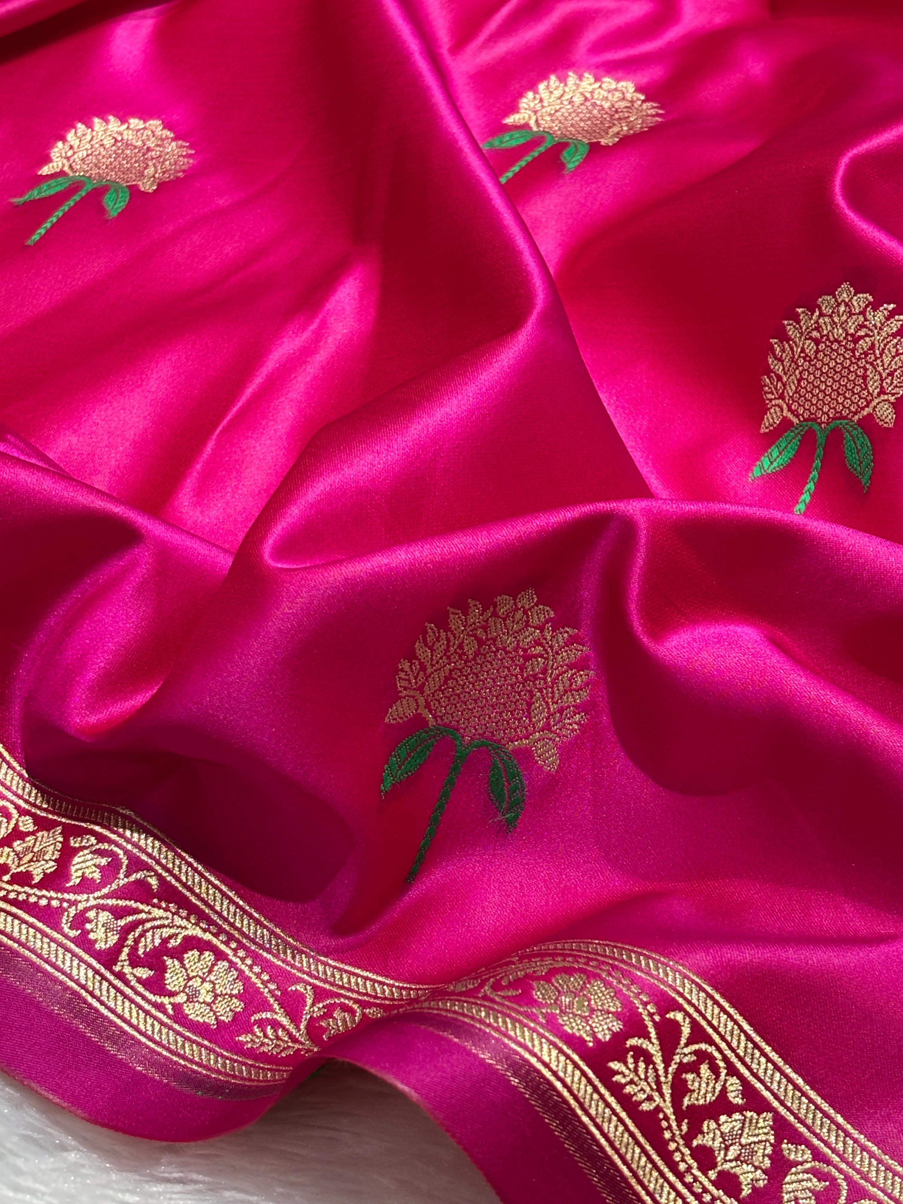 Rani Pink Mashru Silk Banarasi Meena Buta Saree