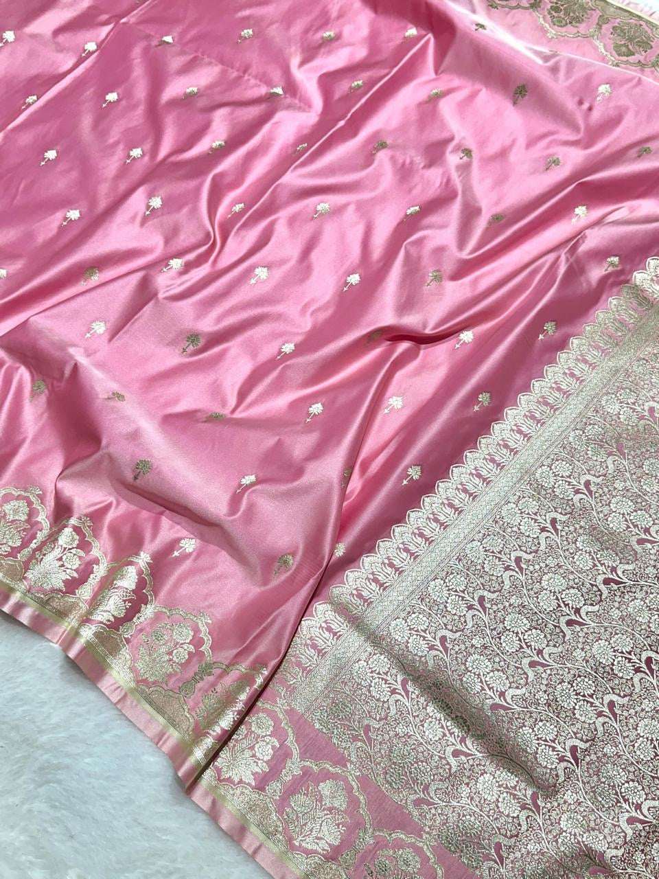 Baby Pink Shade Mashru With Gold Buti Saree and with Grand Pallu
