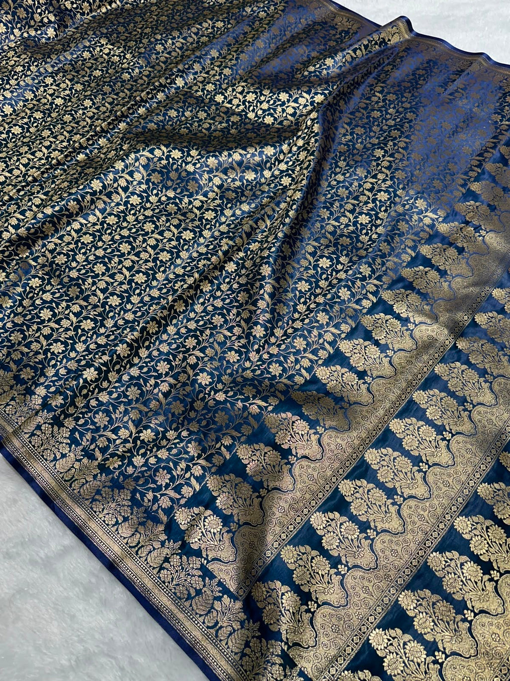 Mashru Banarasi Silk Saree in Blue Floral Brocade