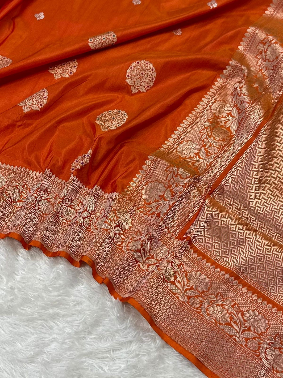 Orange Handwoven Pure kadua Banarasi Silk Saree