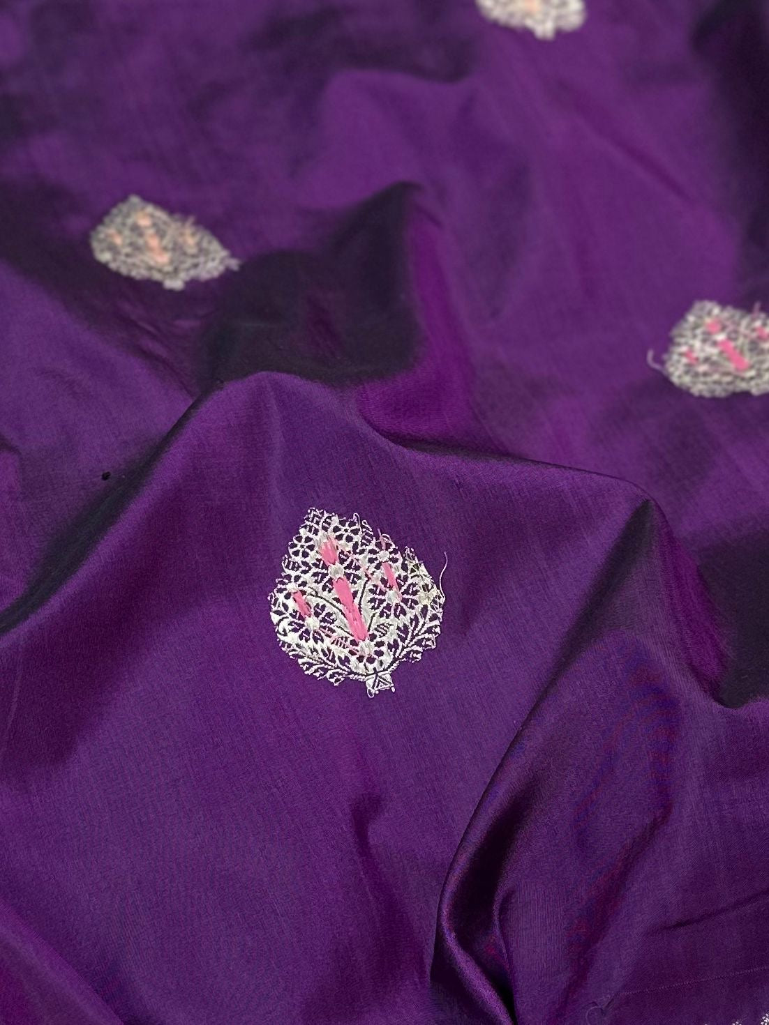 Purple Rangkaat Handwoven Pure katan kadua Banarasi Silk Saree