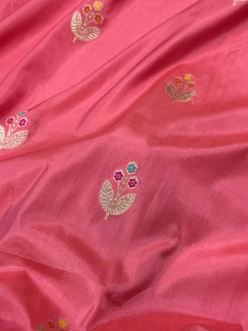 Baby Pink Handwoven Pure katan kadua Banarasi Silk Saree