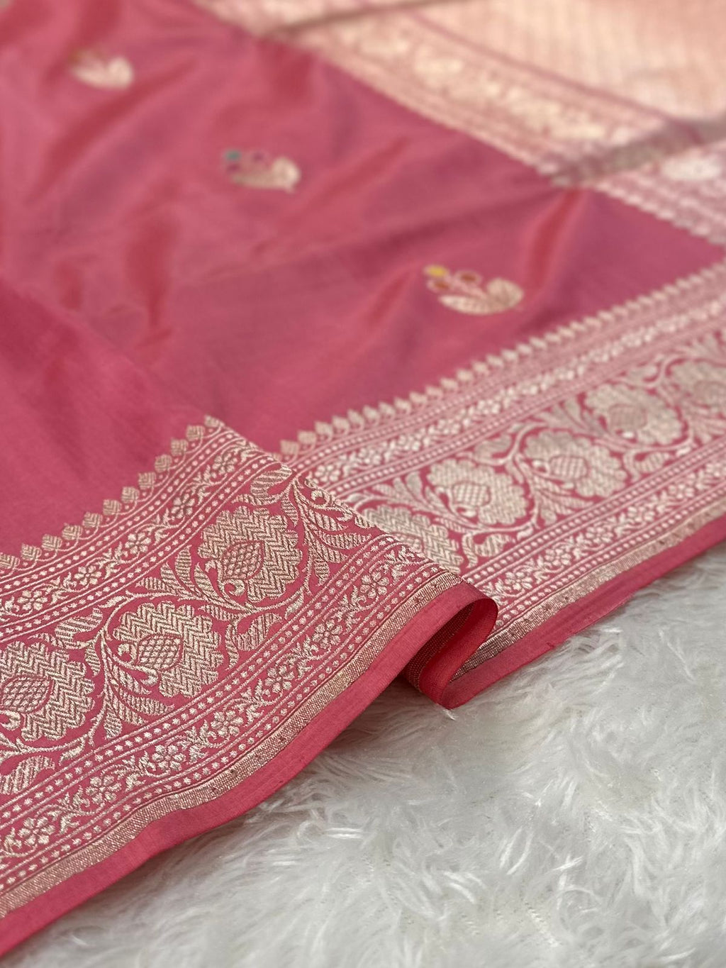 Baby Pink Handwoven Pure katan kadua Banarasi Silk Saree