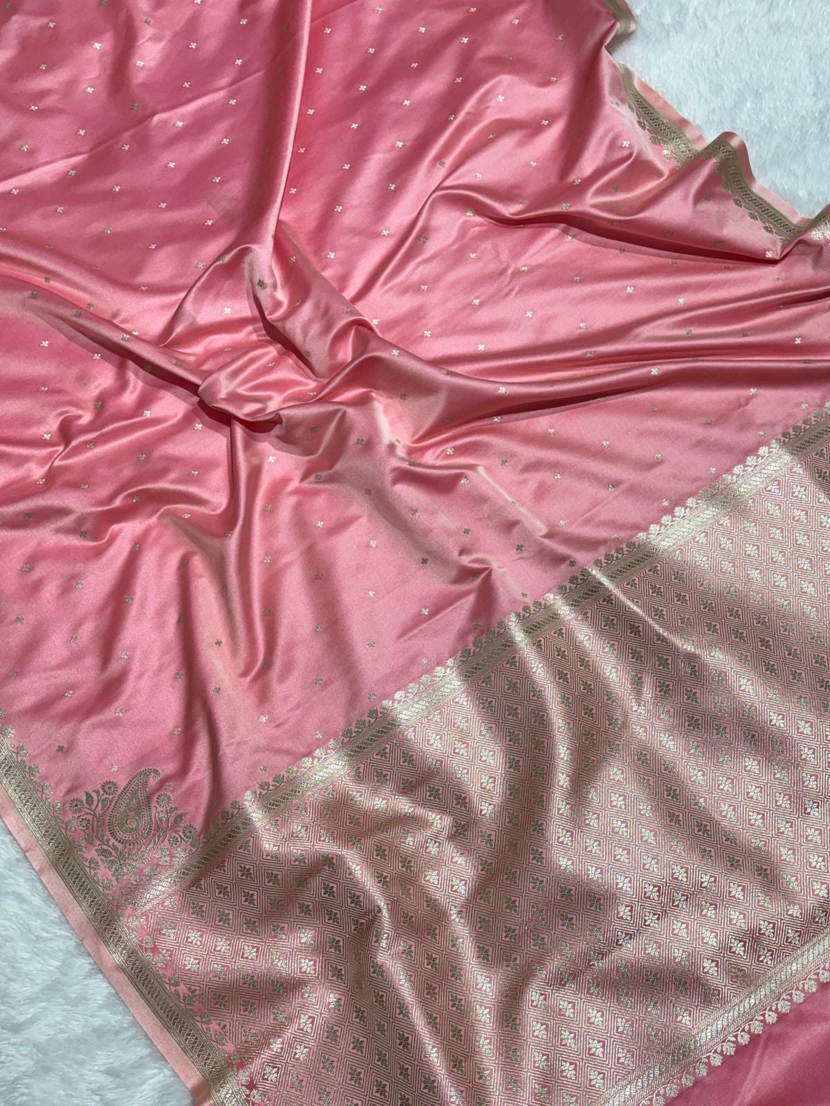 Peach Pink Mashru Silk Banarasi Saree