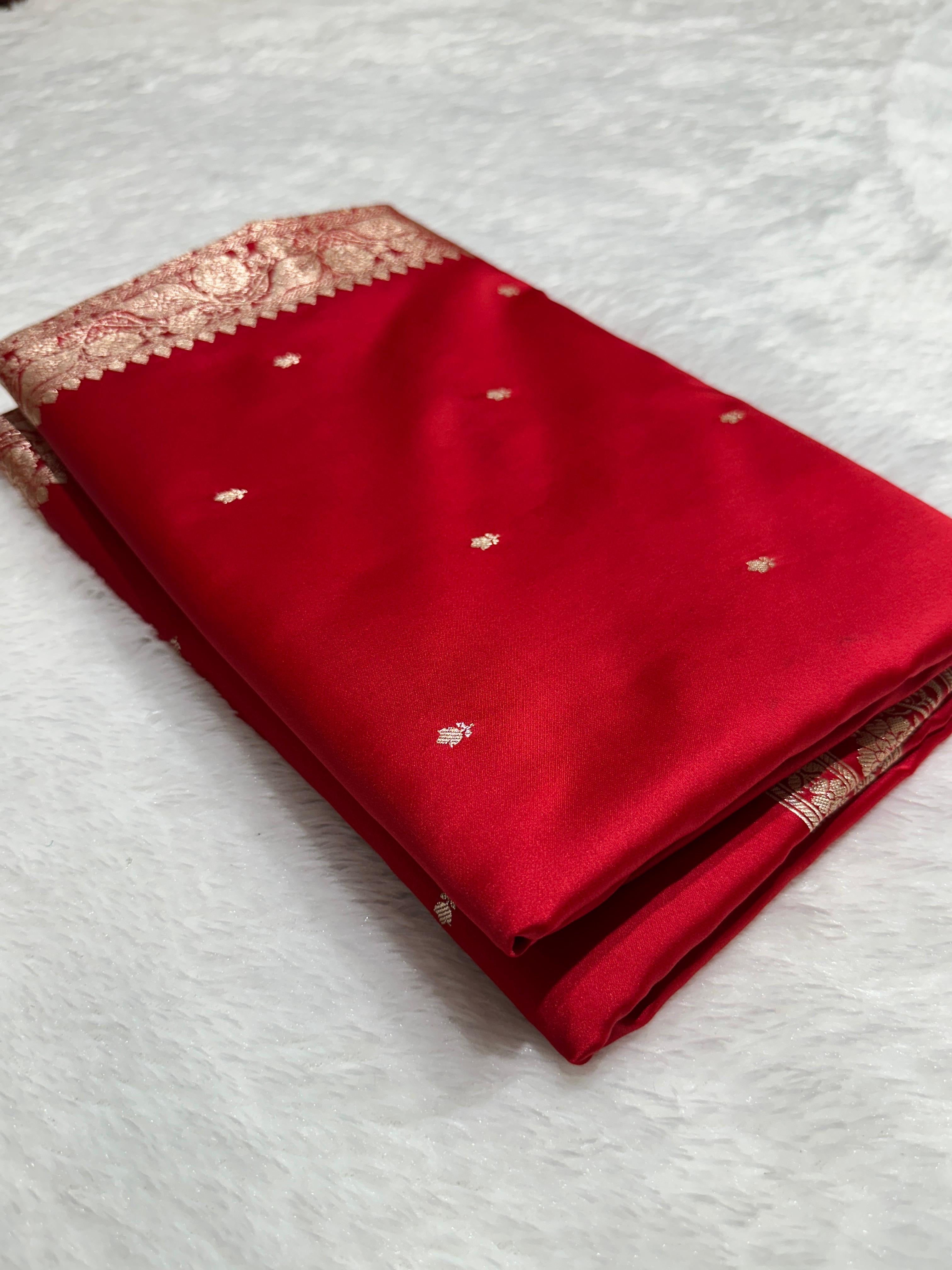 Royal Red with Gold Buti Mashru Silk Saree with Grand Pallu