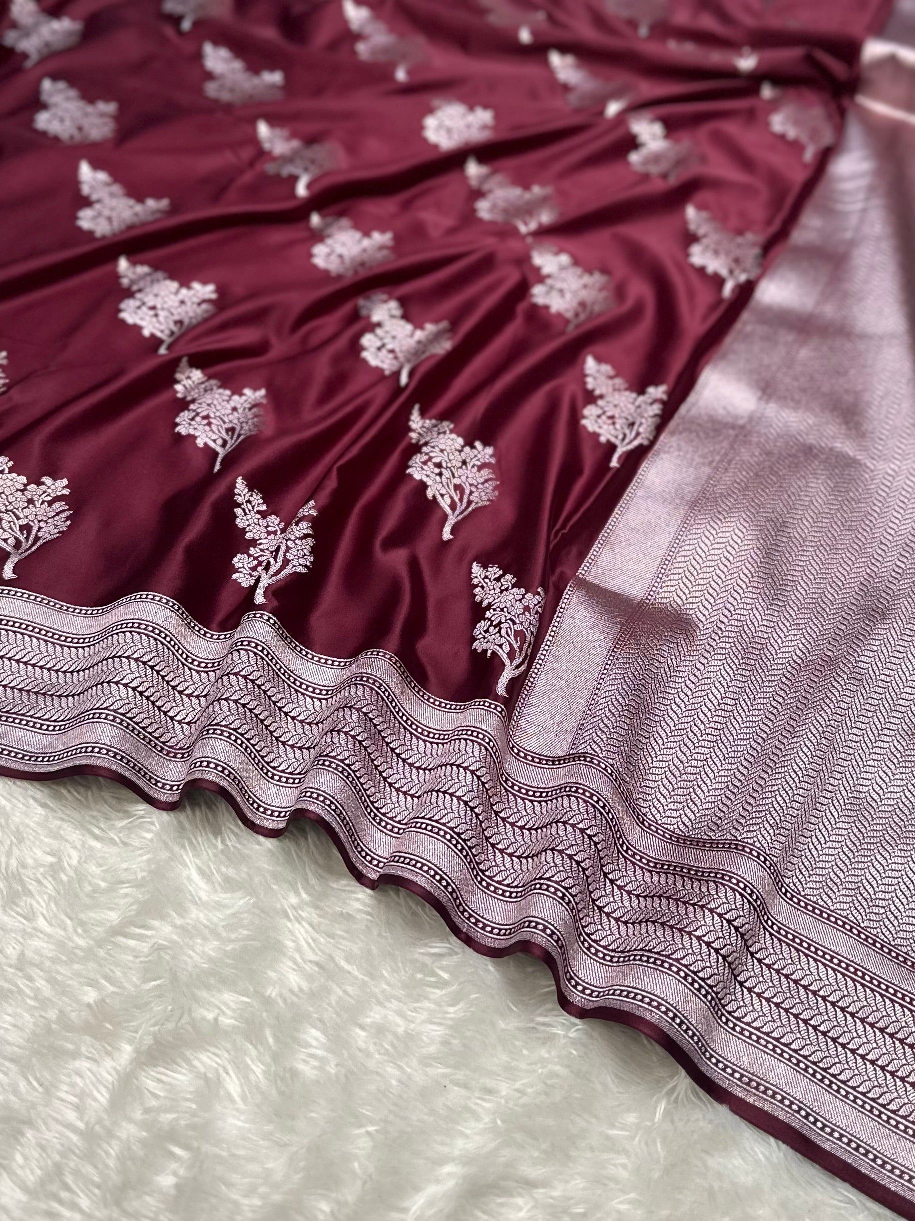 Maroon Buta Mashru Silk Banarasi Saree