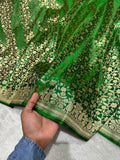 Mashru Banarasi Silk Saree in Green Floral Brocade