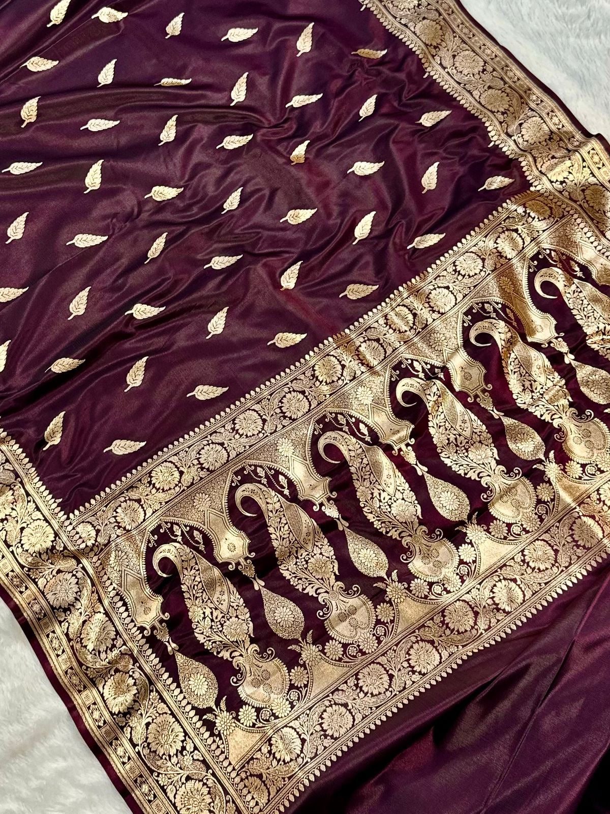 Deep Mroon Booti Satin Silk Saree