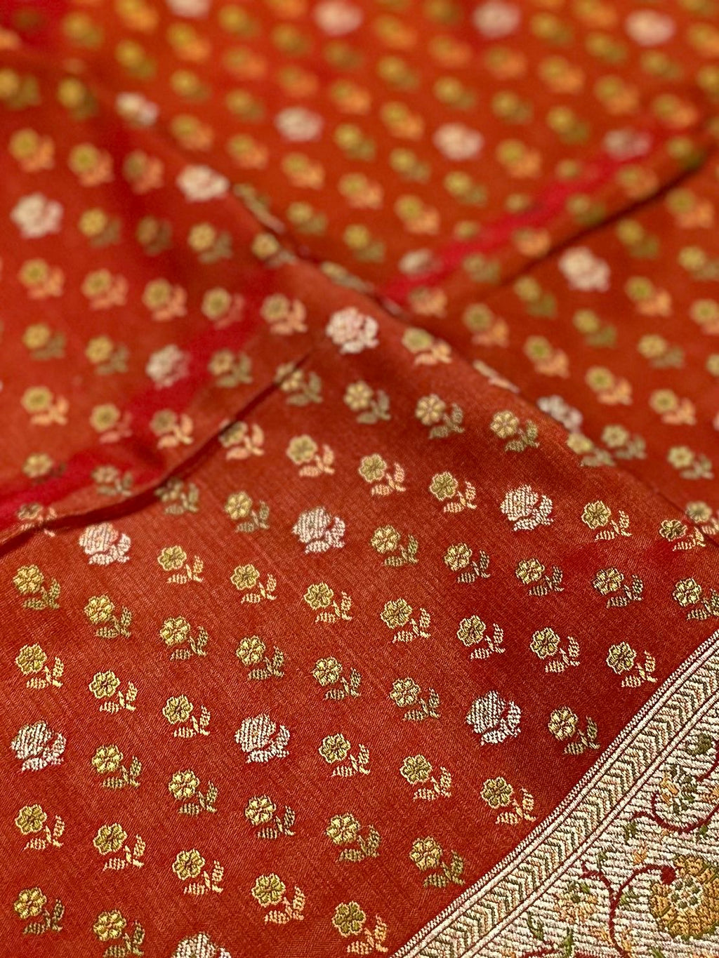 Jamawar Meenedar Buti Satin Katan Silk Banarasi Saree