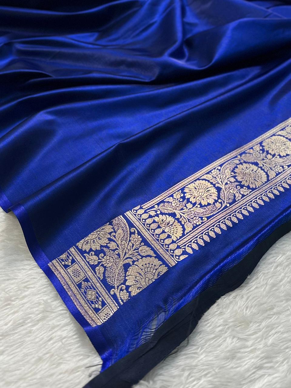 Royal   Blue   Booti   Satin   Silk   Saree