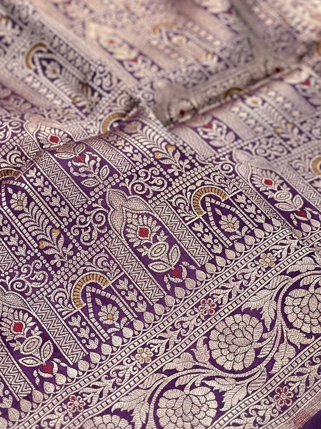Purple Pure Banarasi Silk Saree – Meenakari Brocade Jaal | Authentic Banaras