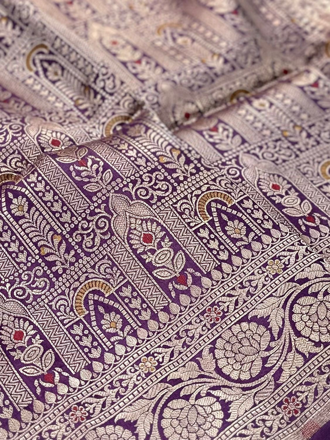 Purple Pure Banarasi Silk Saree – Meenakari Brocade Jaal | Authentic Banaras