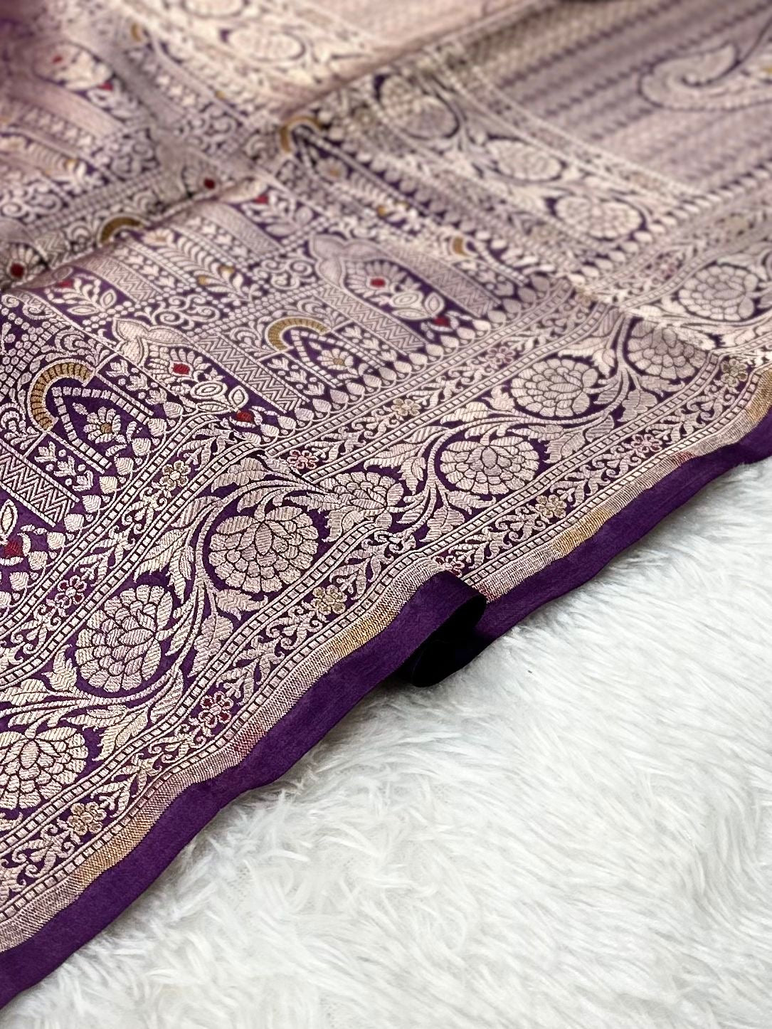 Purple Pure Banarasi Silk Saree – Meenakari Brocade Jaal | Authentic Banaras