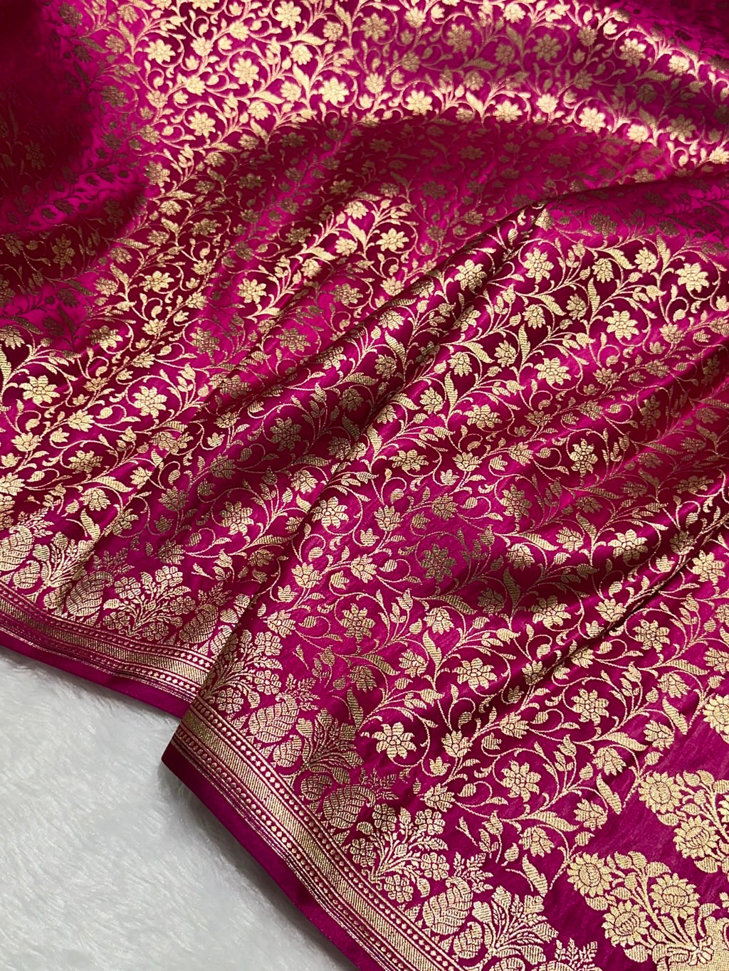 Mashru Banarasi Silk Saree in Pink Floral Brocade