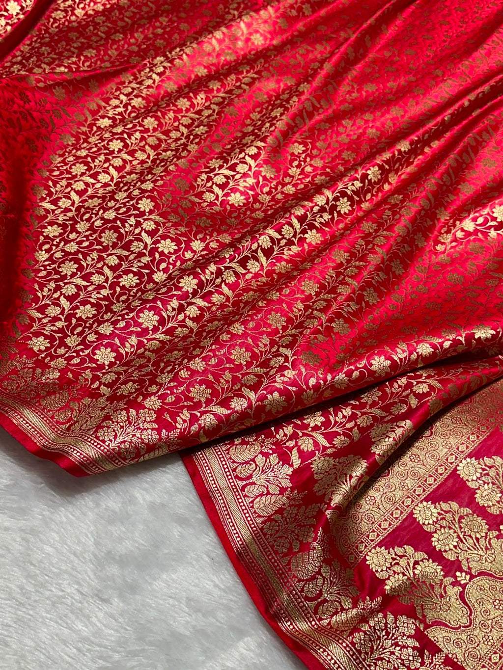 Mashru Banarasi Silk Saree in Red Floral Brocade