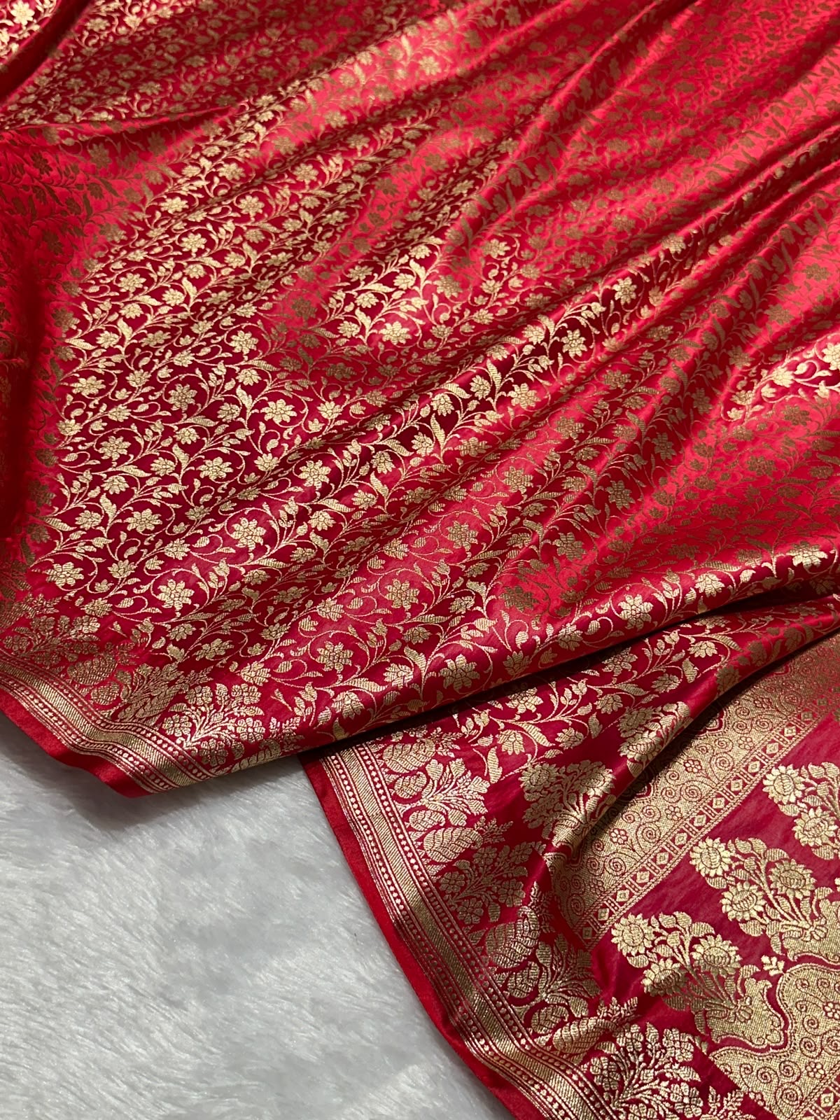 Mashru Banarasi Silk Saree in Red Floral Brocade