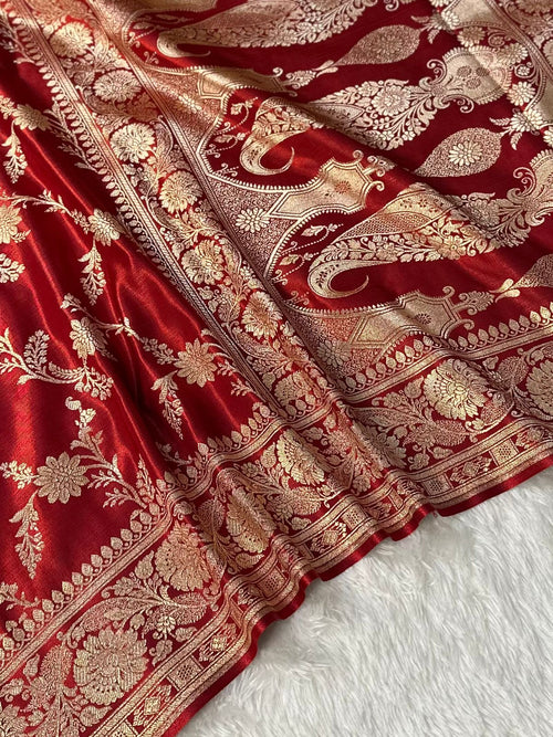 Bridal Red Satin Silk Banarasi Saree