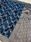 Teal Blue Mashru Silk Banarasi Premiuim Saree in Jaal Pattern
