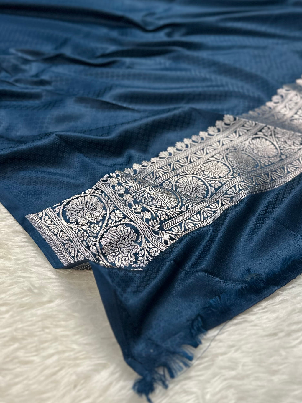 Teal Blue Mashru Silk Banarasi Saree