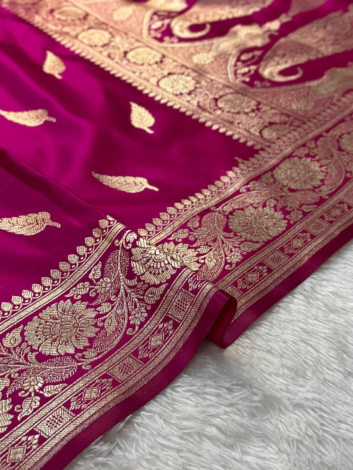Rani   Pink   Booti   Satin   Silk   Saree