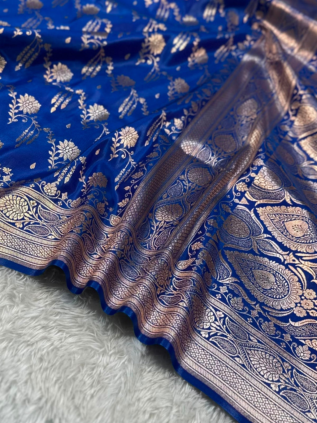 Satin Silk Banarasi Saree in Royal Blue