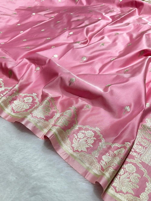 Baby Pink Shade Mashru With Gold Buti Saree and with Grand Pallu