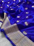 Royal Blue Shades Banarasi Boota Pattern Minakari Floral Mashru Silk Saree