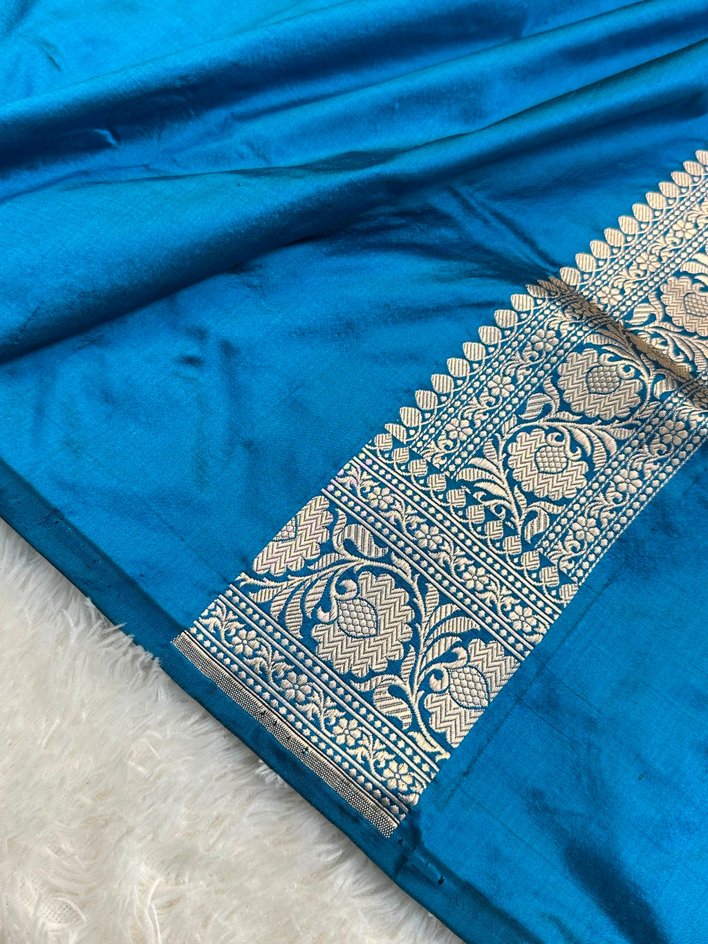 Peacock Blue Pure Katan Kadua Weave Banarasi Saree
