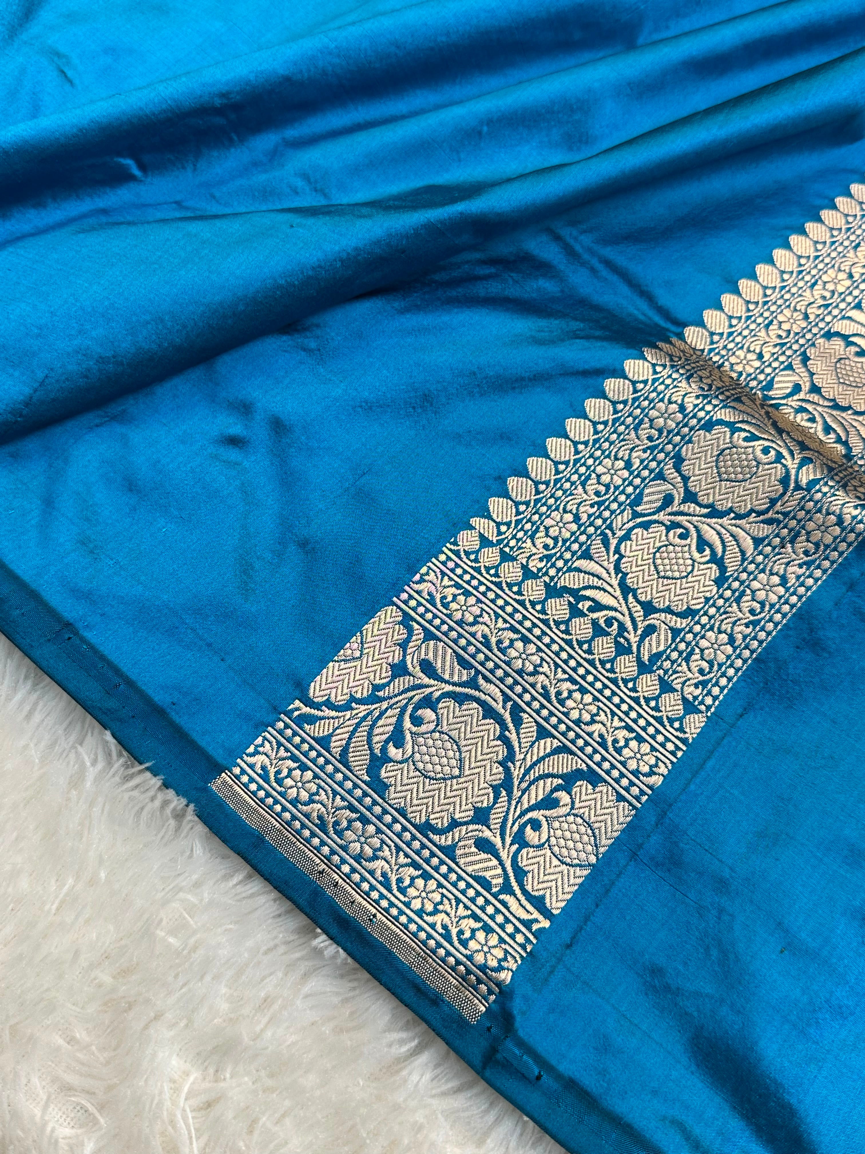 Peacock Blue Pure Katan Kadua Weave Banarasi Saree