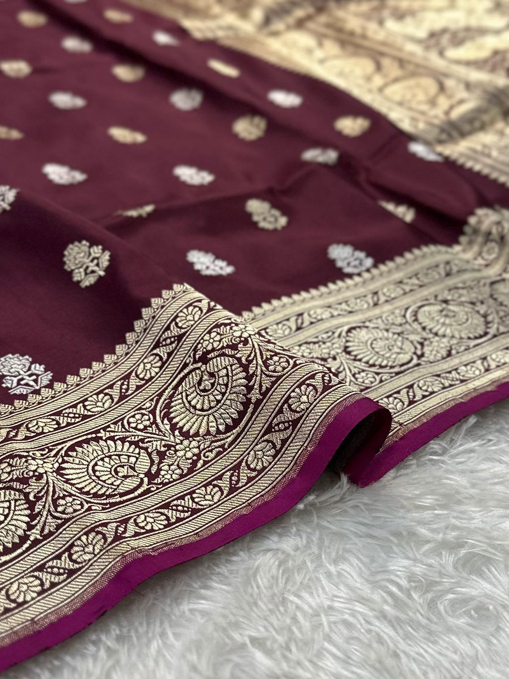 Dirty Brown Handwoven Pure katan kadua Sona Rupa Banarasi Silk Saree