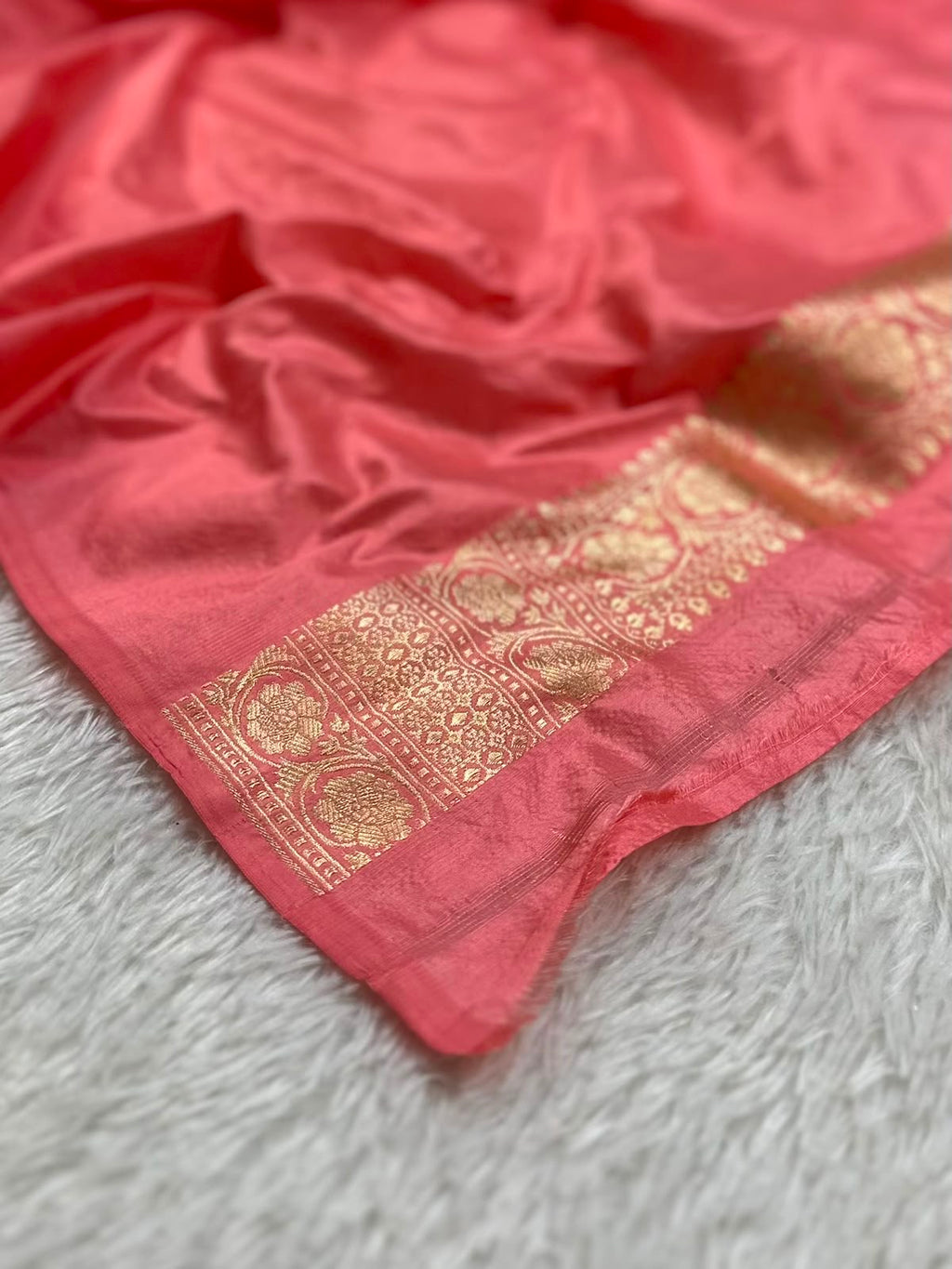Pure Katan Silk Banarasi Saree in Peach Pink